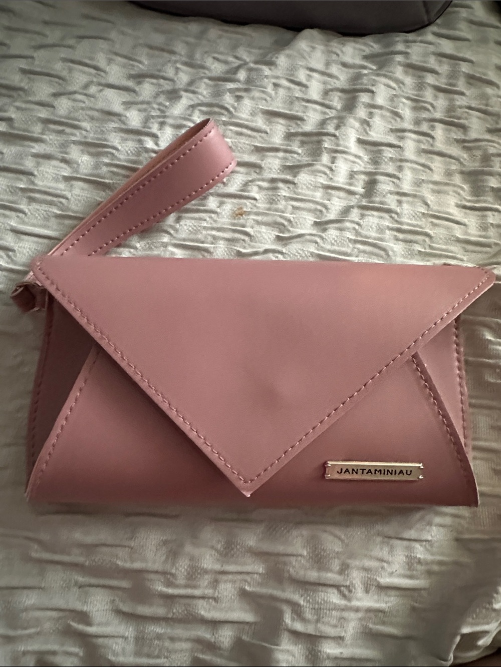 Pink Envelope  Jantaminiau Wristlet Clutch with Wrist Strap
